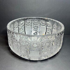 VTG Queen Lace Bohemian Czech Hand Cut Lead Crystal Round Fruit / Punch Bowl 8"
